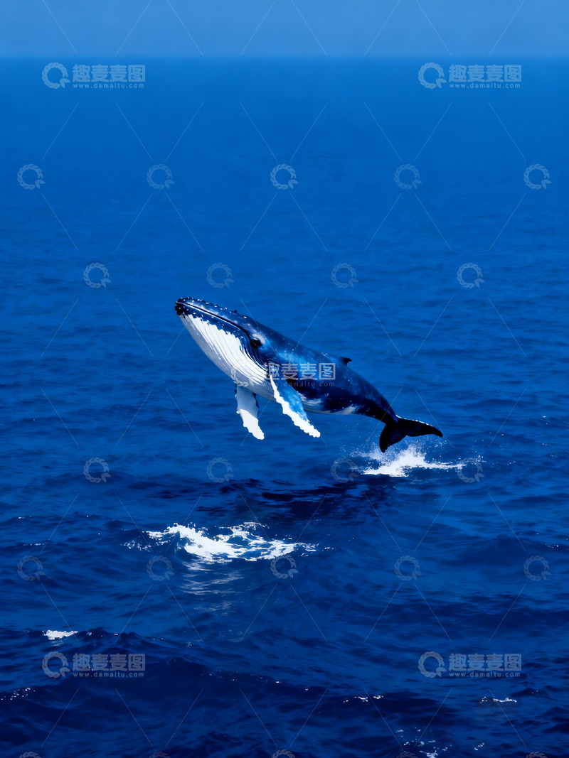 高清大图下载【趣麦麦图】纯净的蓝色海洋与鲸鱼