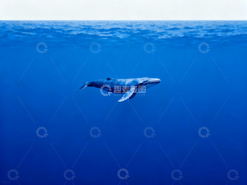 高清大图下载【趣麦麦图】纯净的蓝色海洋与鲸鱼2