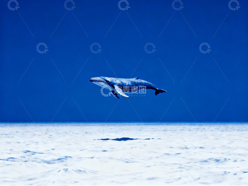 高清大图下载【趣麦麦图】纯净的蓝色海洋与鲸鱼1