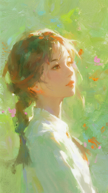 油画风女性侧面肖像