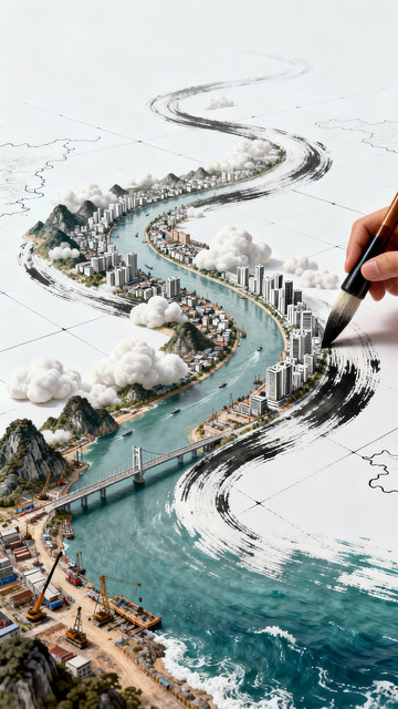 创意城市河流绘画设计