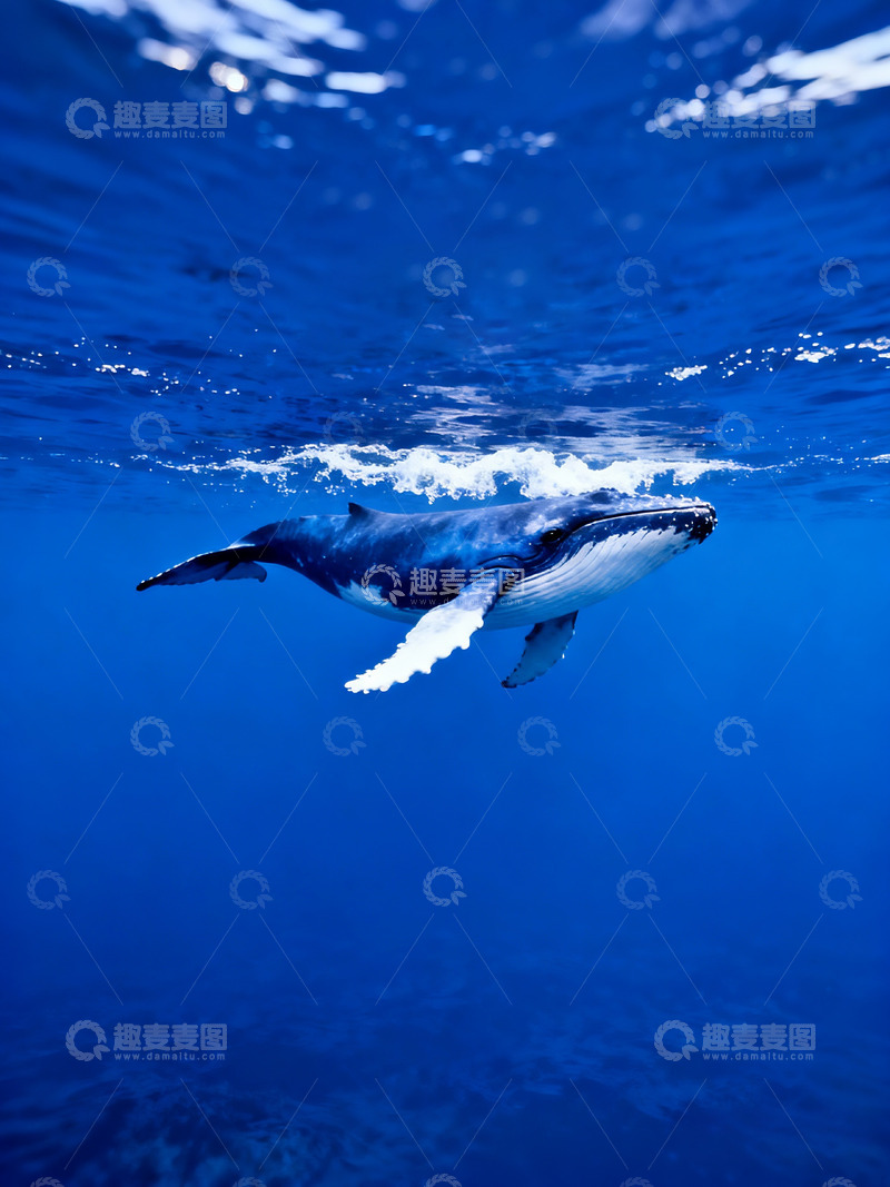 高清大图下载【趣麦麦图】纯净的蓝色海洋与鲸鱼3