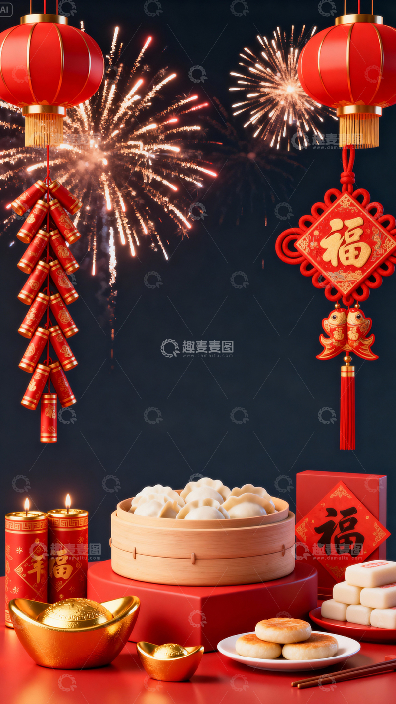 高清大图下载【趣麦麦图】新年元旦春节背景_竖屏016