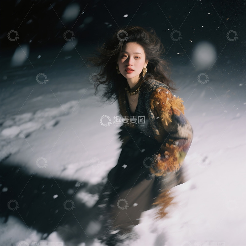 高清大图下载【趣麦麦图】雪地女子情绪写意2