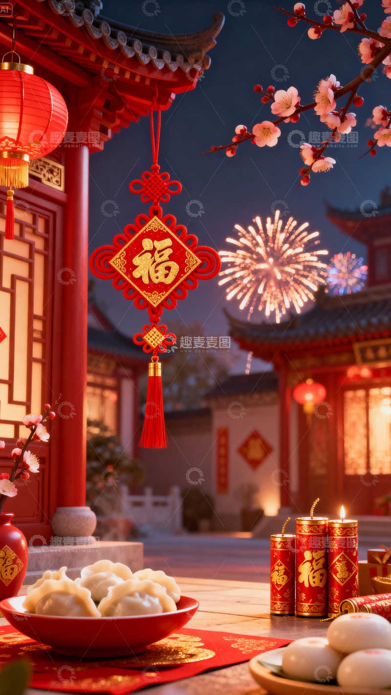 高清大图下载【趣麦麦图】新年元旦春节背景_竖屏004