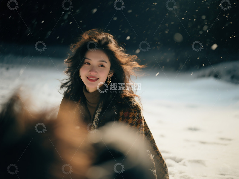 高清大图下载【趣麦麦图】雪地女子情绪写意