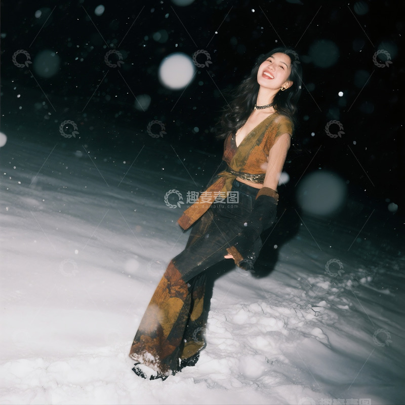 高清大图下载【趣麦麦图】雪地女子情绪写意4