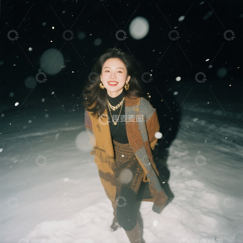 高清大图下载【趣麦麦图】雪地女子情绪写意1