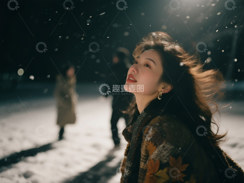 高清大图下载【趣麦麦图】雪地女子情绪写意5