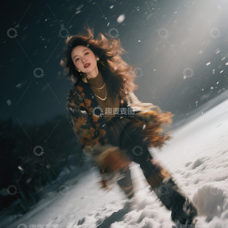 高清大图下载【趣麦麦图】雪地女子情绪写意3