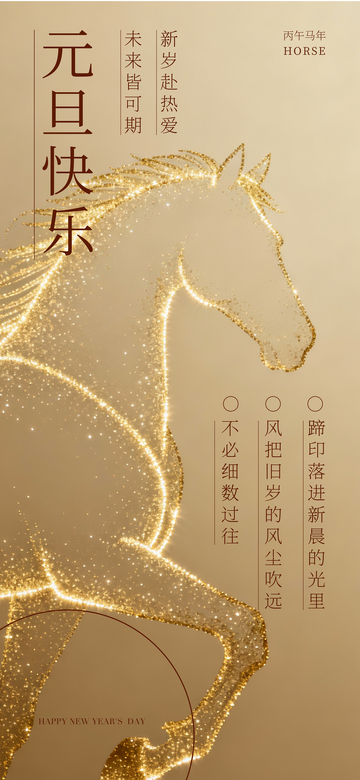金色马新年祝福海报设计素材