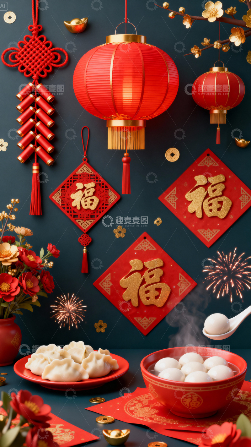 高清大图下载【趣麦麦图】 新年元旦春节背景_竖屏079
