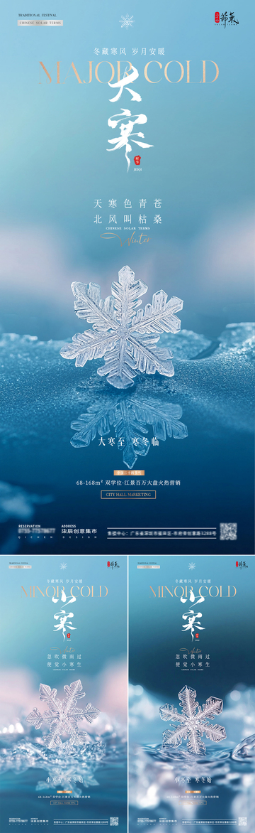 地产小寒大寒雪花意境海报