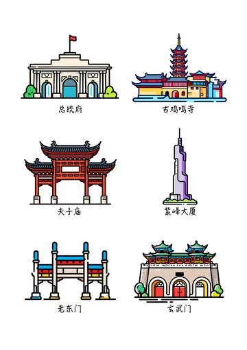 南京 地标建筑手绘插画^为创冰箱贴玄武门