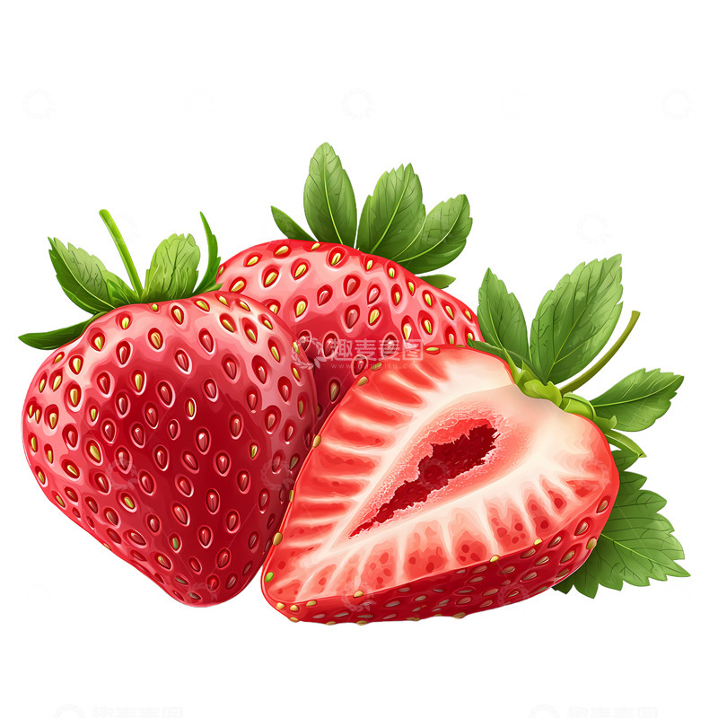 高清大图下载【趣麦麦图】写实风草莓水果插画设计素材