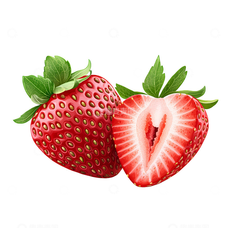 高清大图下载【趣麦麦图】草莓写实水果插画