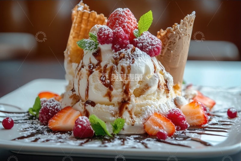高清大图下载【趣麦麦图】-水果巧克力冰激凌