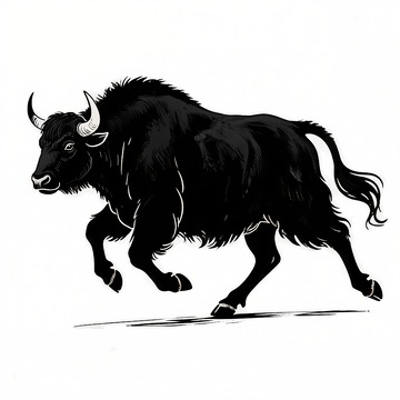 一头野牦牛奔跑