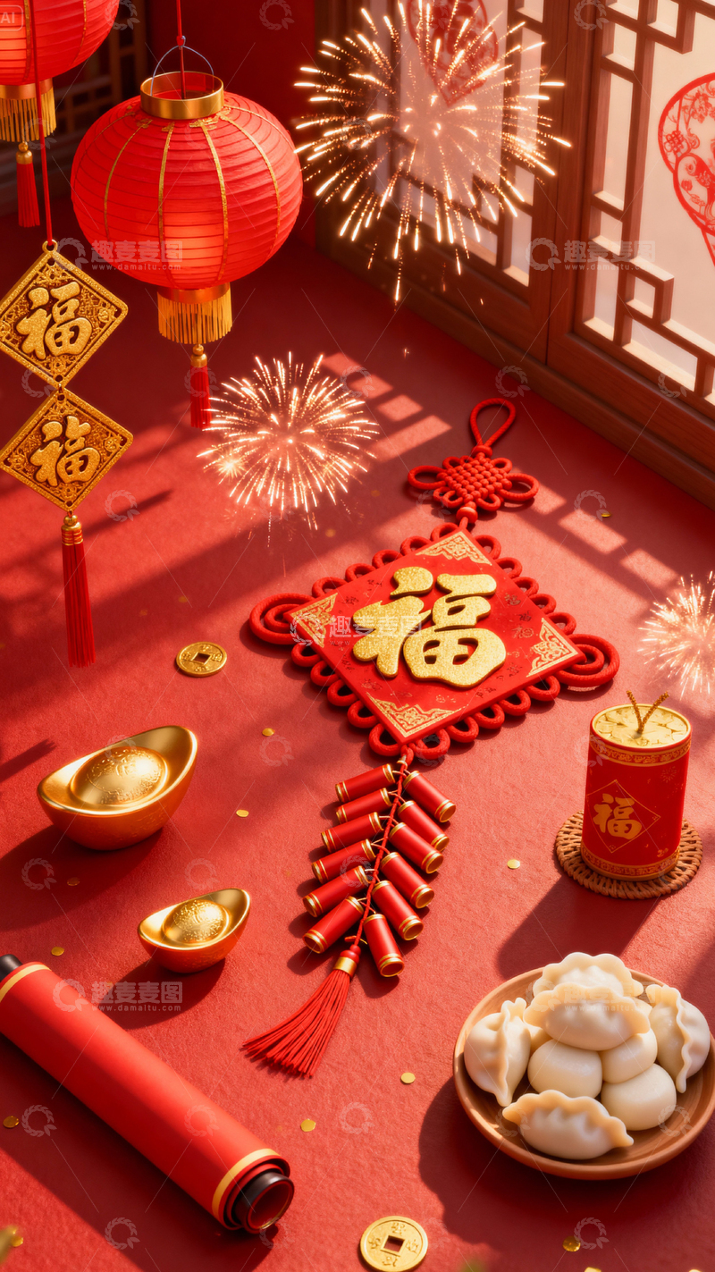 高清大图下载【趣麦麦图】新年元旦春节背景_竖屏204