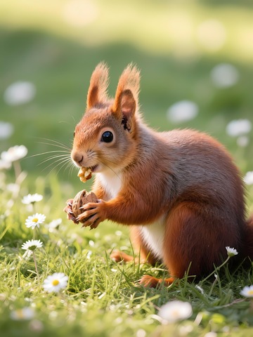 一只可爱的松鼠在吃食物