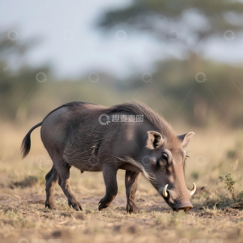 高清大图下载【趣麦麦图】一张疣猪觅食