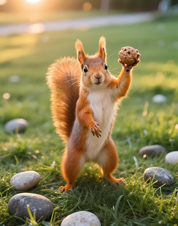 一只可爱的松鼠拿着食物