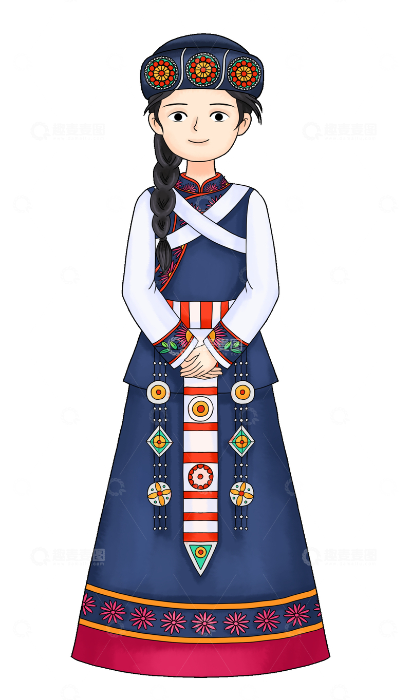源文件下载【趣麦麦图】纳西族少数民族少女民族服饰插画