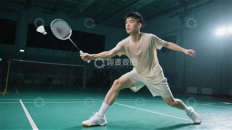 高清大图下载【趣麦麦图】运动风羽毛球馆挥拍瞬间