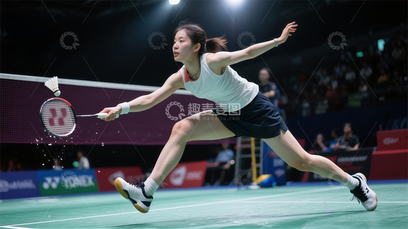 高清大图下载【趣麦麦图】羽毛球女将奋力击球瞬间