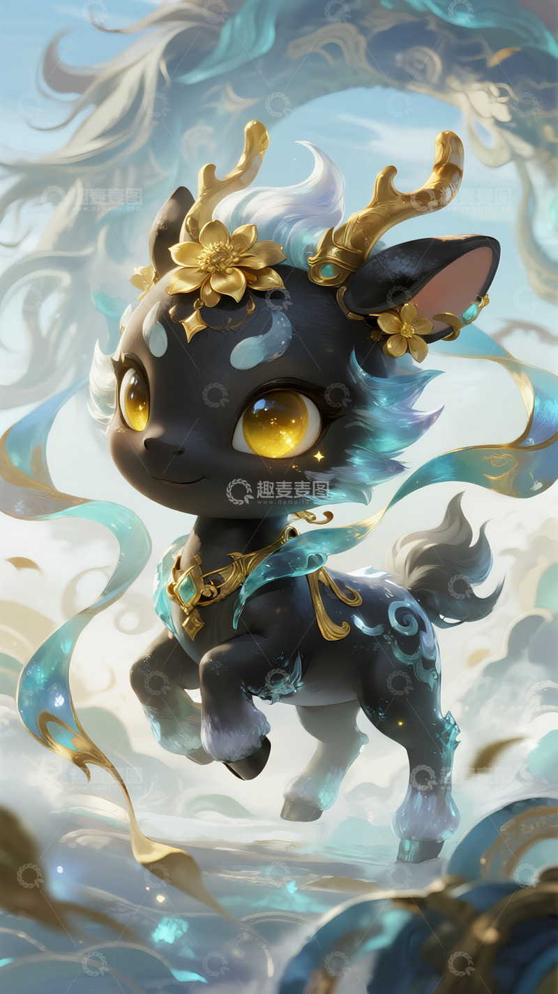 高清大图下载【趣麦麦图】鎏金饰花的神秘黑金小鹿灵宠
