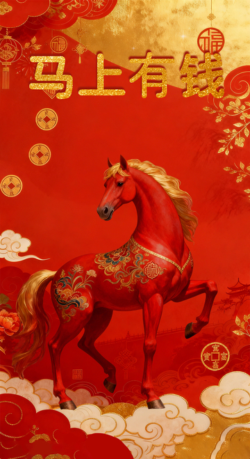 红色喜庆国潮中国风骏马马年海报