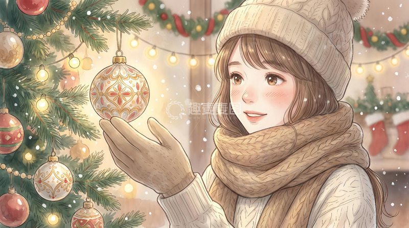 高清大图下载【趣麦麦图】圣诞节美丽小女孩