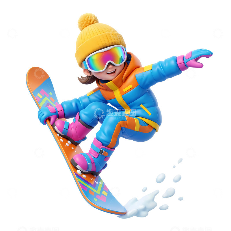 高清大图下载【趣麦麦图】卡通滑雪女孩冬季运动