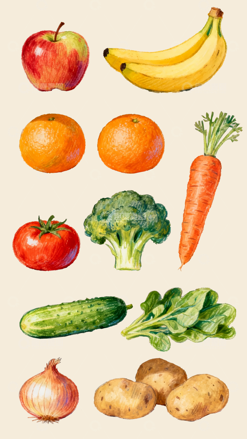 源文件下载【趣麦麦图】彩铅风格蔬菜水果1