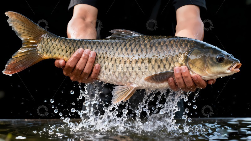 高清大图下载【趣麦麦图】双手抱着鲜活大草鱼