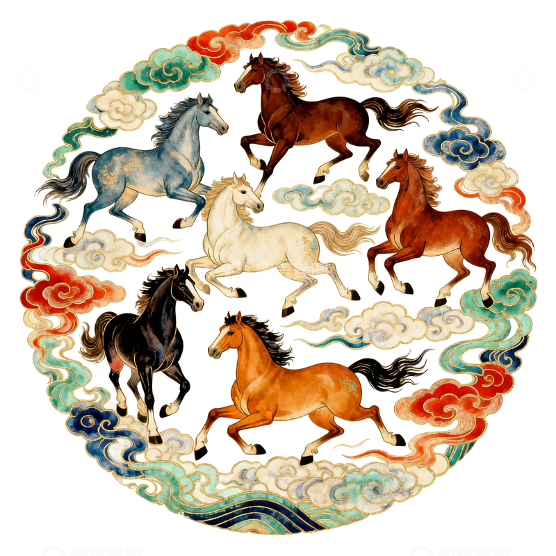 源文件下载【趣麦麦图】-骏马传统纹样设计1