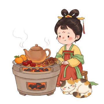 古风女子煮茶图动漫插画