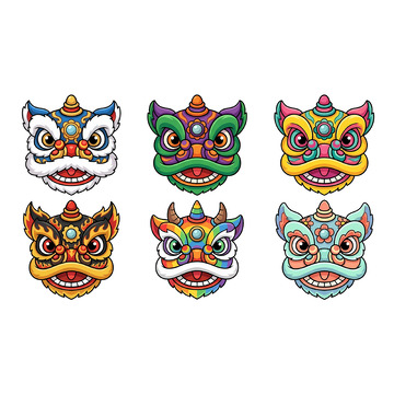 彩色传统舞狮面具矢量素材
