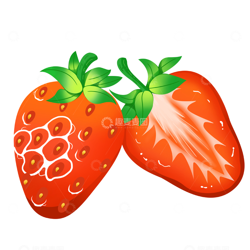源文件下载【趣麦麦图】-草莓水果手绘插画元素