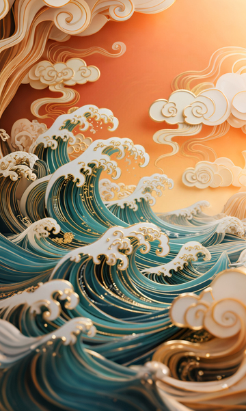 艺术海浪云彩插画