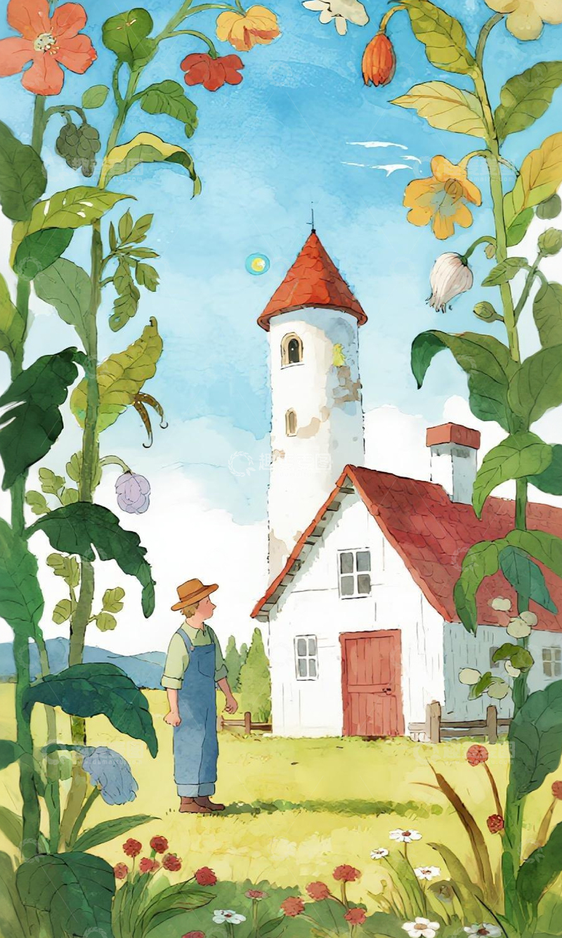 高清大图下载【趣麦麦图】田园风光农民房屋插画