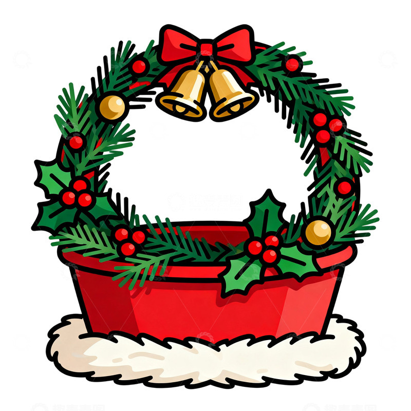 高清大图下载【趣麦麦图】圣诞花篮插画素材