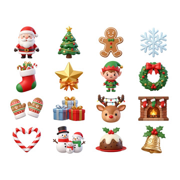 3D卡通圣诞节装饰元素矢量素材