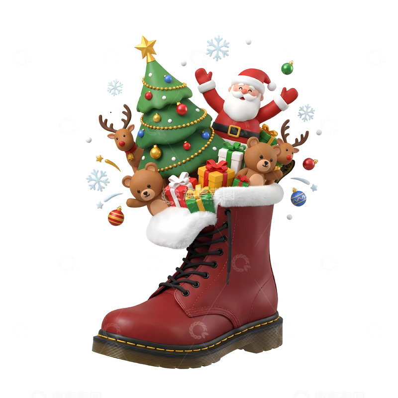 高清大图下载【趣麦麦图】-3D圣诞靴节日装饰插画素材