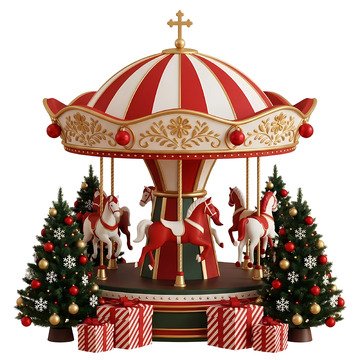 3D卡通圣诞旋转木马装饰摆件