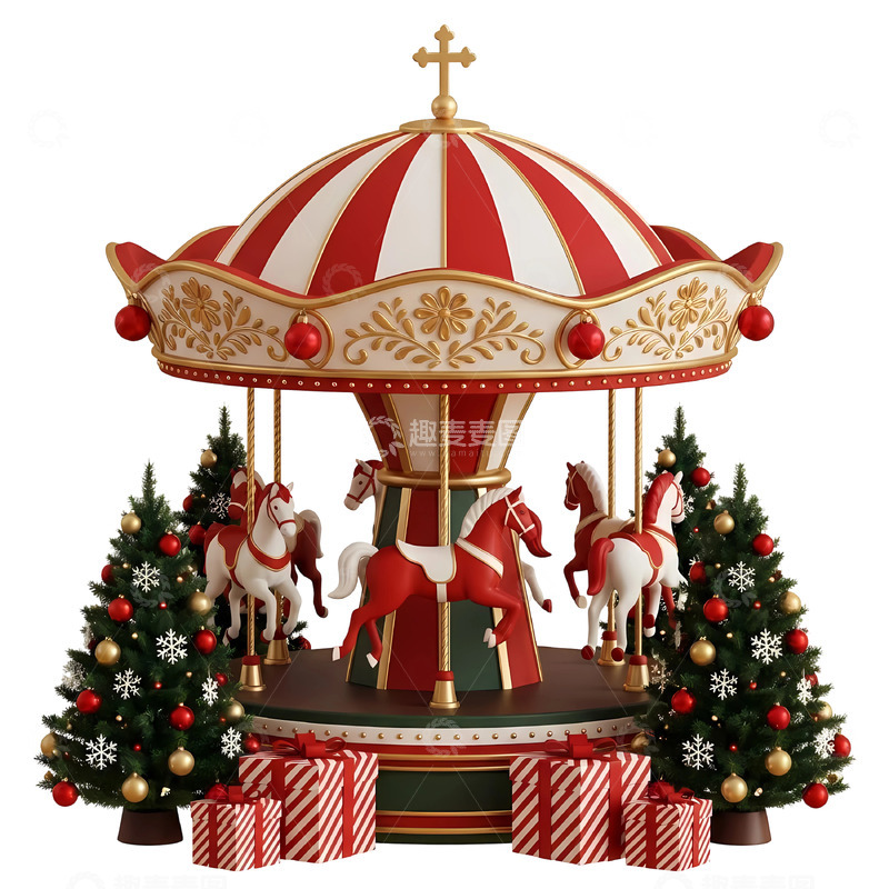 高清大图下载【趣麦麦图】3D卡通圣诞旋转木马装饰摆件