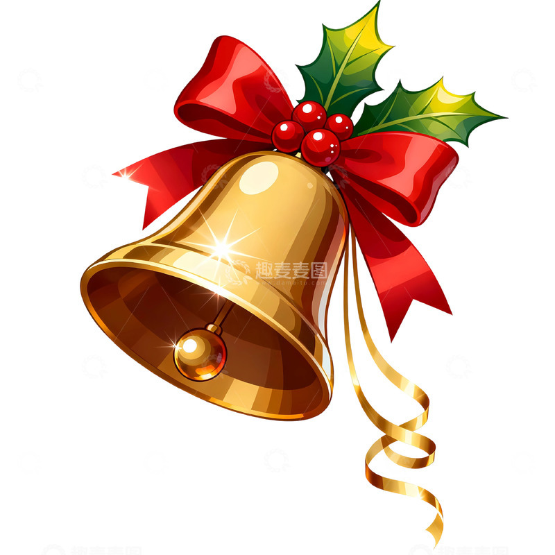 高清大图下载【趣麦麦图】-金色铃铛圣诞装饰插画