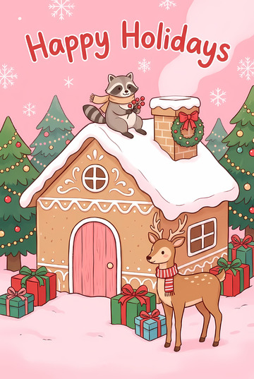 卡通节日姜饼屋贺卡设计圣诞节背景