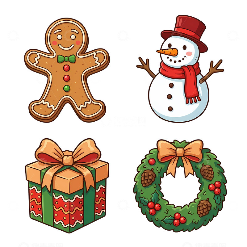高清大图下载【趣麦麦图】-卡通圣诞节元素插画设计素材