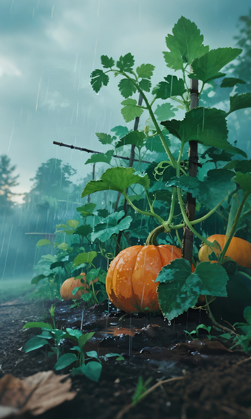 雨中南瓜园景观摄影